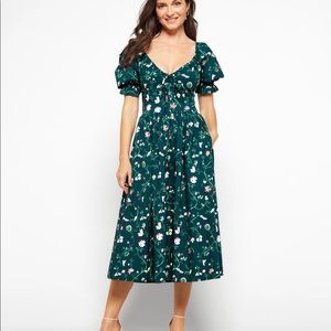 Hill House Ophelia Nap Dress Dark Green Floral Midi